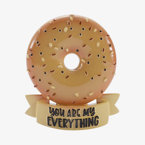 You are my everything bagel ornament with seeded bagel design and printed message on a banner.