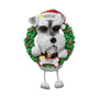 Personalized Schnauzer ornament example with name on Santa hat and year on bone-shaped plaque