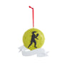 Decorative ornament shaped like a pickleball with a silhouette of a player on a white background