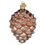 Decorative glass ornament of a rabbit with a pink scarf in a pinecone on a white background back of ornament