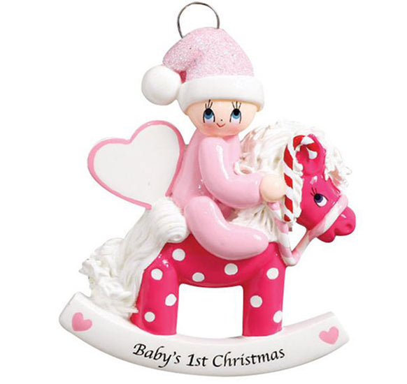 Baby Girl's 1st Christmas Rocking Horse Ornament | Personalized Free ...