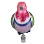 Colorful glass pink fruit dove bird ornament on a white background front view