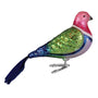 Colorful glass pink fruit dove bird ornament on a white background