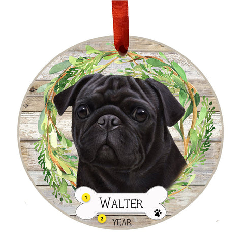Personalized Pug Ornament - Black