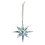 Multicolored star-shaped ornament with a hanging hook on a white background