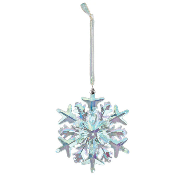 Crystal snowflake ornament on a white background
