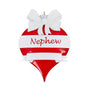 Personalized red heart nephew ornament with white bow, white banner, and space for a name or year on the front.