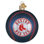 Decorative ornament resembling a baseball with Boston Red Sox logo on a white background