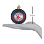 Boston Red Sox ornament on a hand with measurement indicator