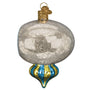 Decorative glass reflector ornament with gold and blue base on a white background