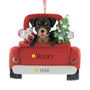 Personalized Rottweiler Dog in Back of a classic Truck Ornament with tree and gift.