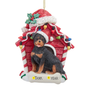 Personalized Rottweiler dog house ornament with the name Tank and year shown on the bone-shaped plaque.