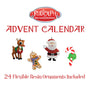 Rudolph the Red-Nosed Reindeer Advent Calendar graphic showing sample flexible resin ornaments including Rudolph, Santa, gingerbread, and candy cane.
