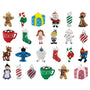 Rudolph the Red-Nosed Reindeer Advent Calendar with all 24 included flexible resin ornaments shown, including characters, gifts, candy, stockings, and cocoa mugs.