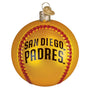 Decorative ornament shaped like a baseball with 'San Diego Padres' text on a white background