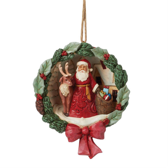 Santa and Deer Inside Wreath Ornament - Jim Shore