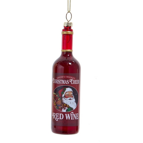 Red wine bottle Christmas ornament with Santa’s Favorite Christmas Cheer label
