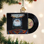 Vinyl record ornament with 'Saturday Night Fever' design on a Christmas tree.