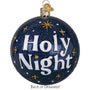 Decorative Christmas ornament with 'Holy Night' text on a blue glitter background. Back of ornament