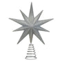 Unlit 12" silver glitter star treetop with a classic multi-point star shape and spiral base.