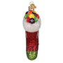 Decorative Christmas ornament shaped like a stocking with colorful toppings on a white background