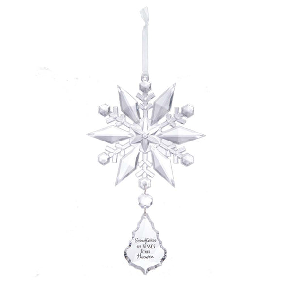 Snowflake Ornament with droplet hanging down including quote Snowflakes are Kisses From Heaven