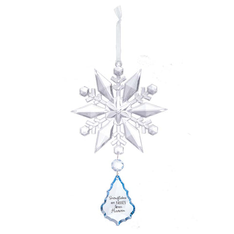 Snowflake Ornament with teardrop shape including quote- Snowflakes are Kisses from Heaven