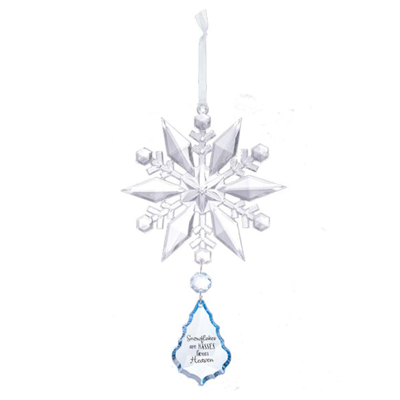 Snowflake Ornament with teardrop shape including quote- Snowflakes are Kisses from Heaven