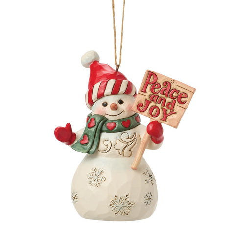 Snowman Holding Peace & Joy Sign Ornament - Jim Shore