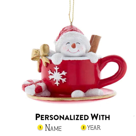 Personalized Snowman In Teacup Ornament