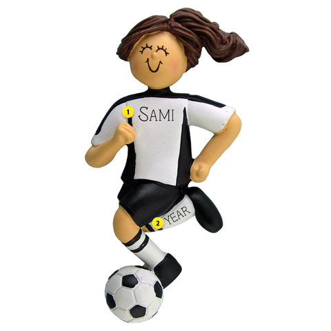 Soccer-themed female ornament black uniform on a white background 