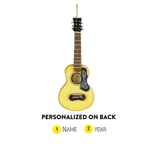 Personalized Spanish floral guitar ornament with name and year added on the back