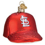 St. Louis Cardinal red baseball cap ornament with a logo on a white background