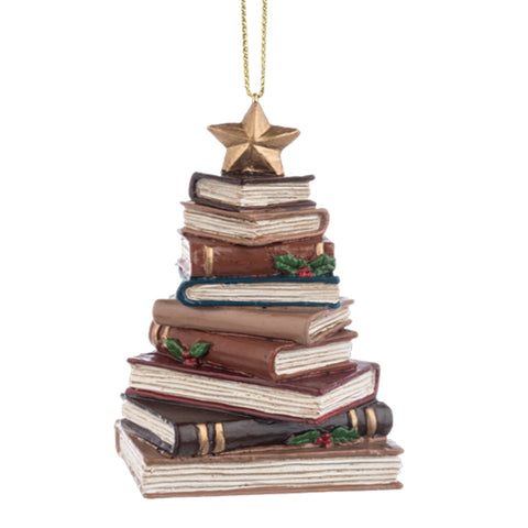 Stack of Books Ornament with Star - Brown