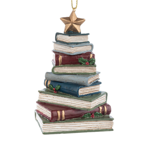 Stack of Books Ornament with Star - Green