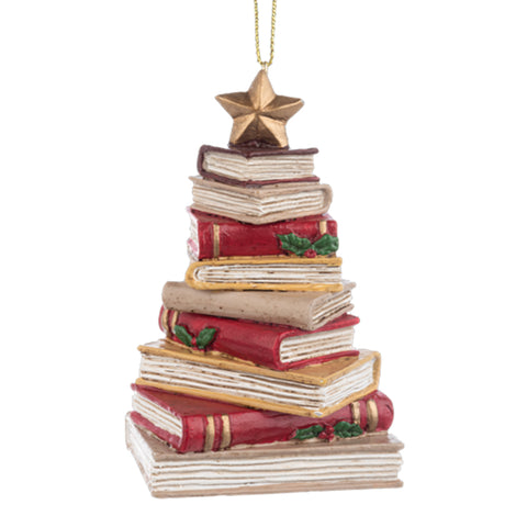Stack of Books Ornament with Star - Red