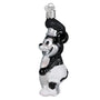 Decorative ornament shaped like Steamboat Willie Skipper with a top hat on a white background side view