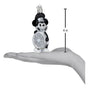 Decorative ornament shaped like Steamboat Willie Skipper with a top hat on a white background showing size