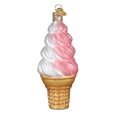 Strawberry Swirl Soft Serve Ice Cream Cone Ornament - Old World Christmas