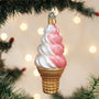 Strawberry Swirl Soft Serve Ice Cream Cone Ornament - Old World Christmas