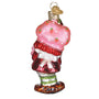 Strawberry Shortcake back of ornament with pink top and red base on a white background