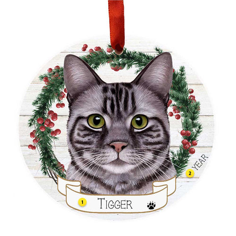 Personalized Tabby Cat Ornament - Silver