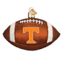 Decorative football ornament with a large 'T' logo on a white background