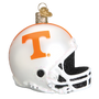 Decorative football helmet ornament with 'T' logo on a white background