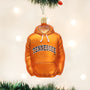 Glass ornament shaped like a hoodie with 'TENNESSEE' text, hanging on a Christmas tree.