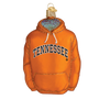 Glass ornament shaped like an orange hoodie with 'TENNESSEE' text on a white background