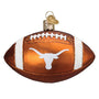 Glass football ornament with Texas Longhorns logo on a white background
