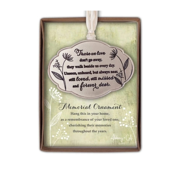 Those We Love Memorial Ornament in gift box with neutral hanging plaque, floral accents, and coordinating memorial sentiment card.