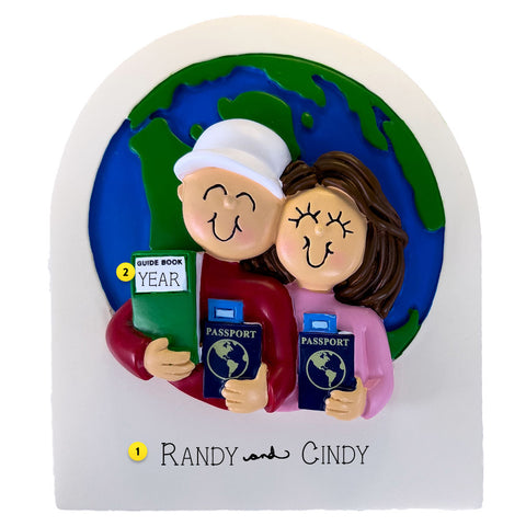 Personalized Traveler Couple Ornament - Male and Brunette Female
