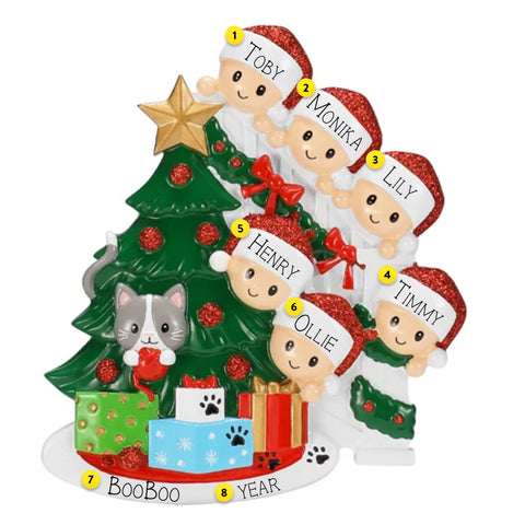 Personalized Cat in Christmas Tree Family of 6 Ornament OR2672-6